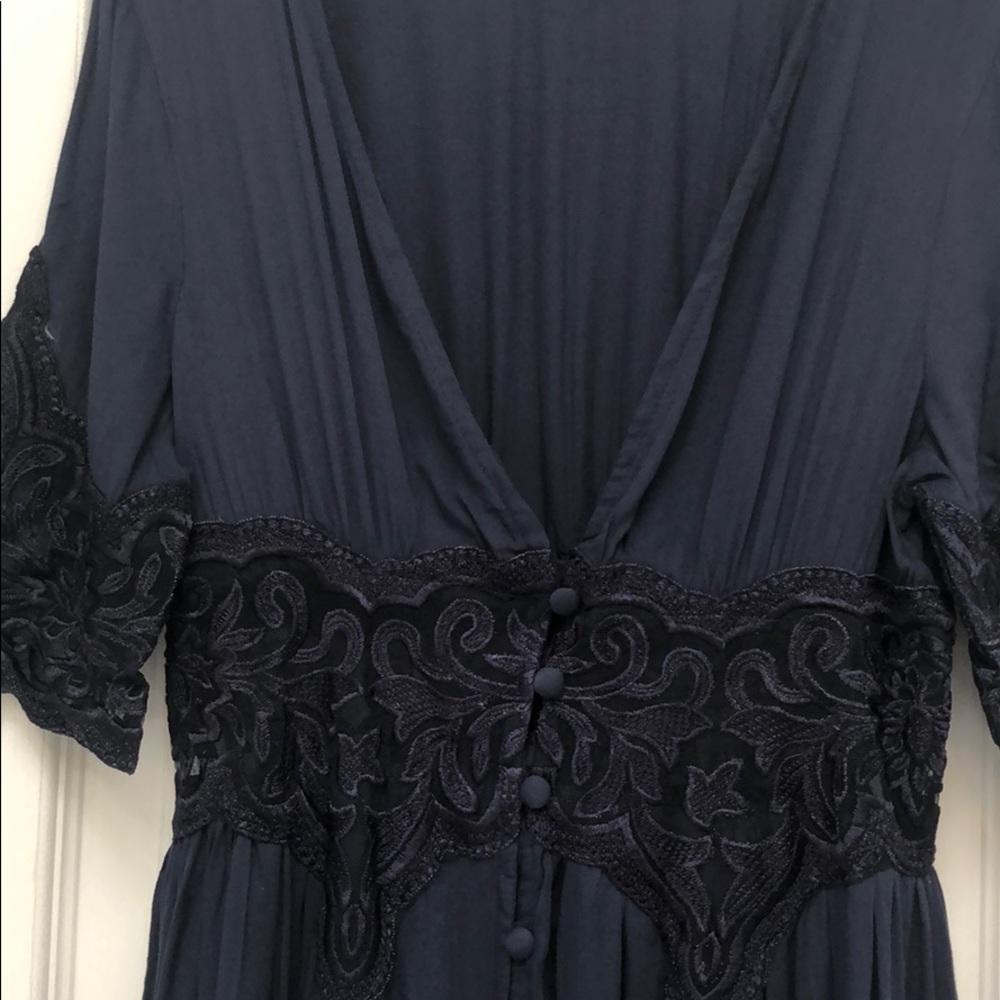 NAVY BUTTON DOWN SHORT SLEEVE MAXI BOHO DRESS - Picture 8 of 8